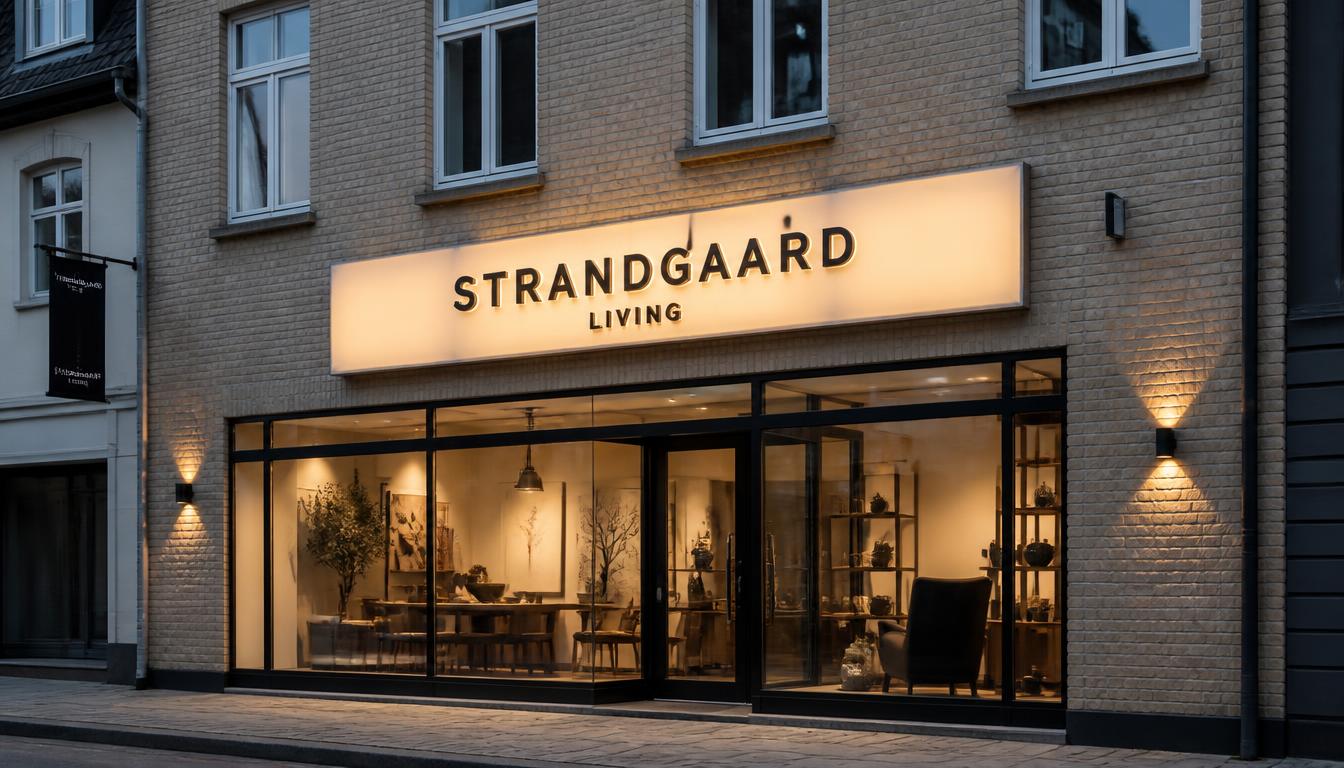Butiksfacade i Odense med oplyst lyskasse og 3D-bogstaver